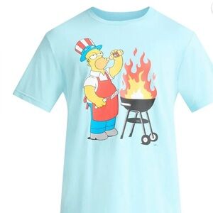 Light Blue Homer Simpson’s Men's BBQ Patriotic Graphic Tee Shirt NWT